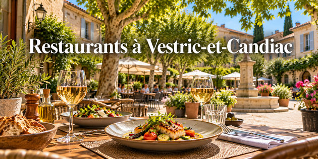 Illustration gastronomique d'une table de restaurant pour Vestric-et-Candiac, dans le Gard